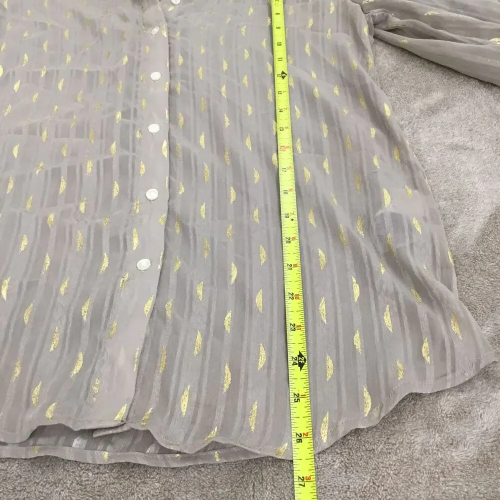 BANANA REPUBLIC Grey Gold Metallic Semi Sheer Button Down Dillon Shirt Sz S - Picture 8 of 9